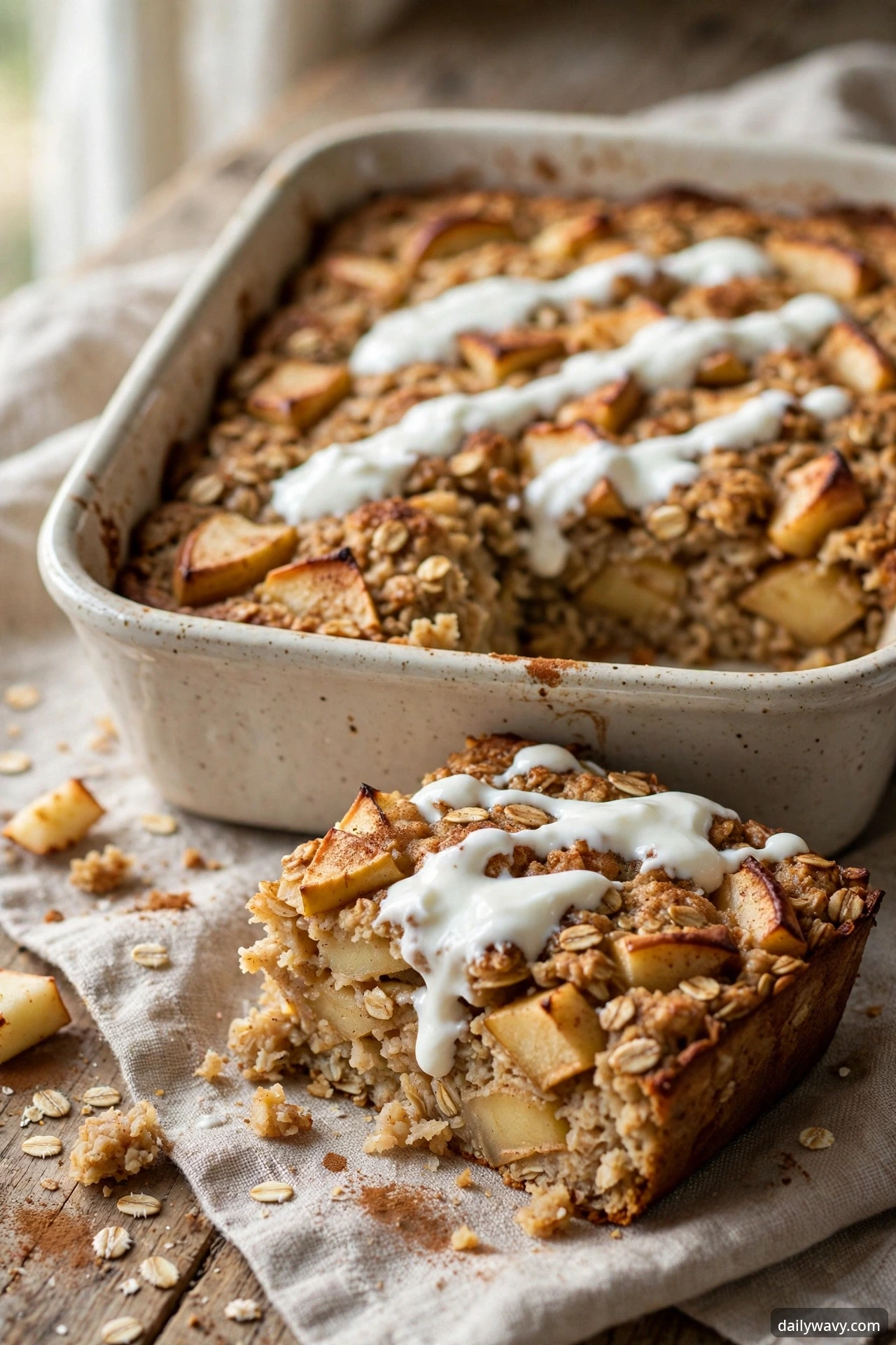 Apple baked oatmeal with yogurt drizzle