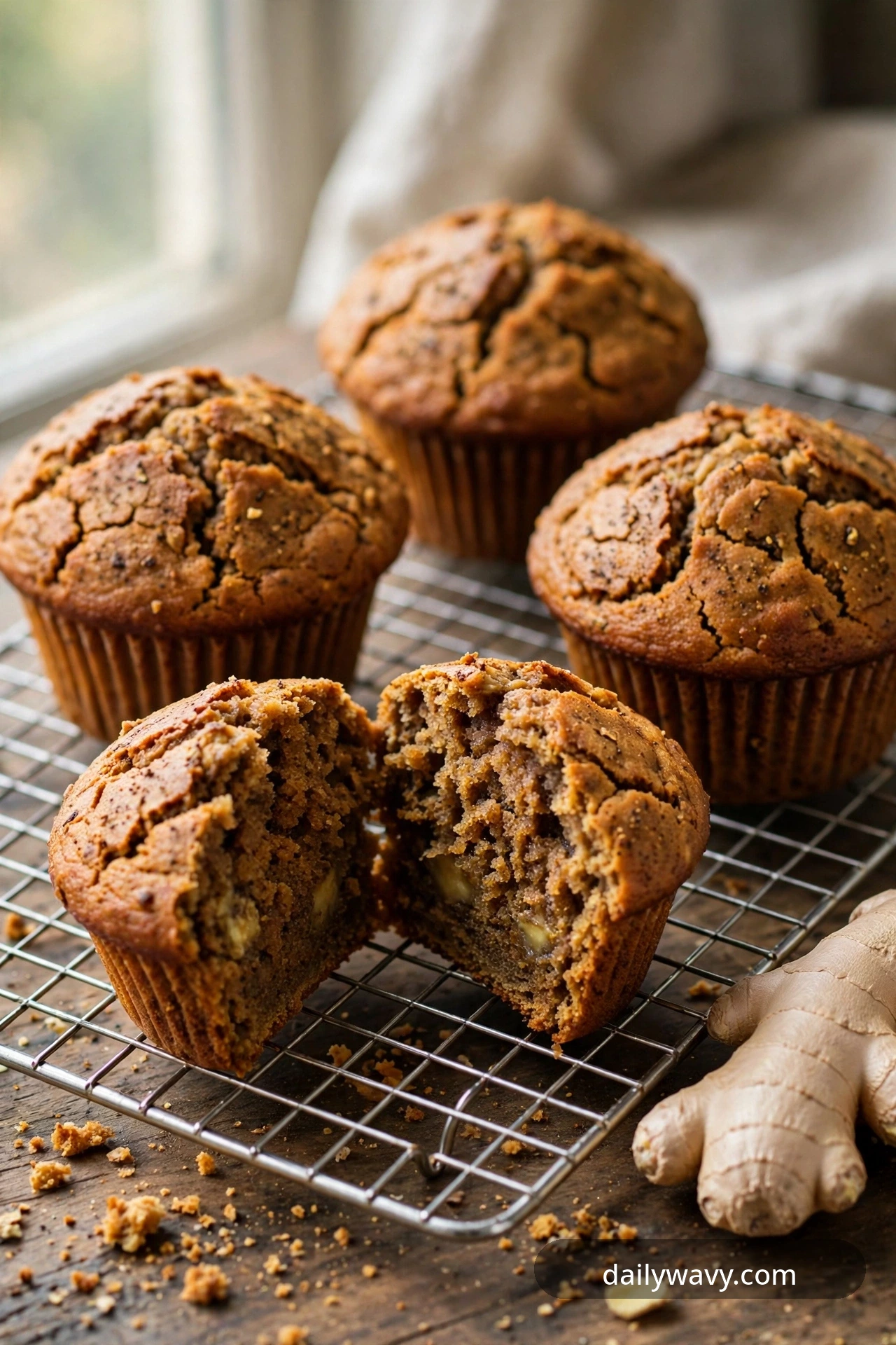 Spiced banana ginger muffin with crackled top