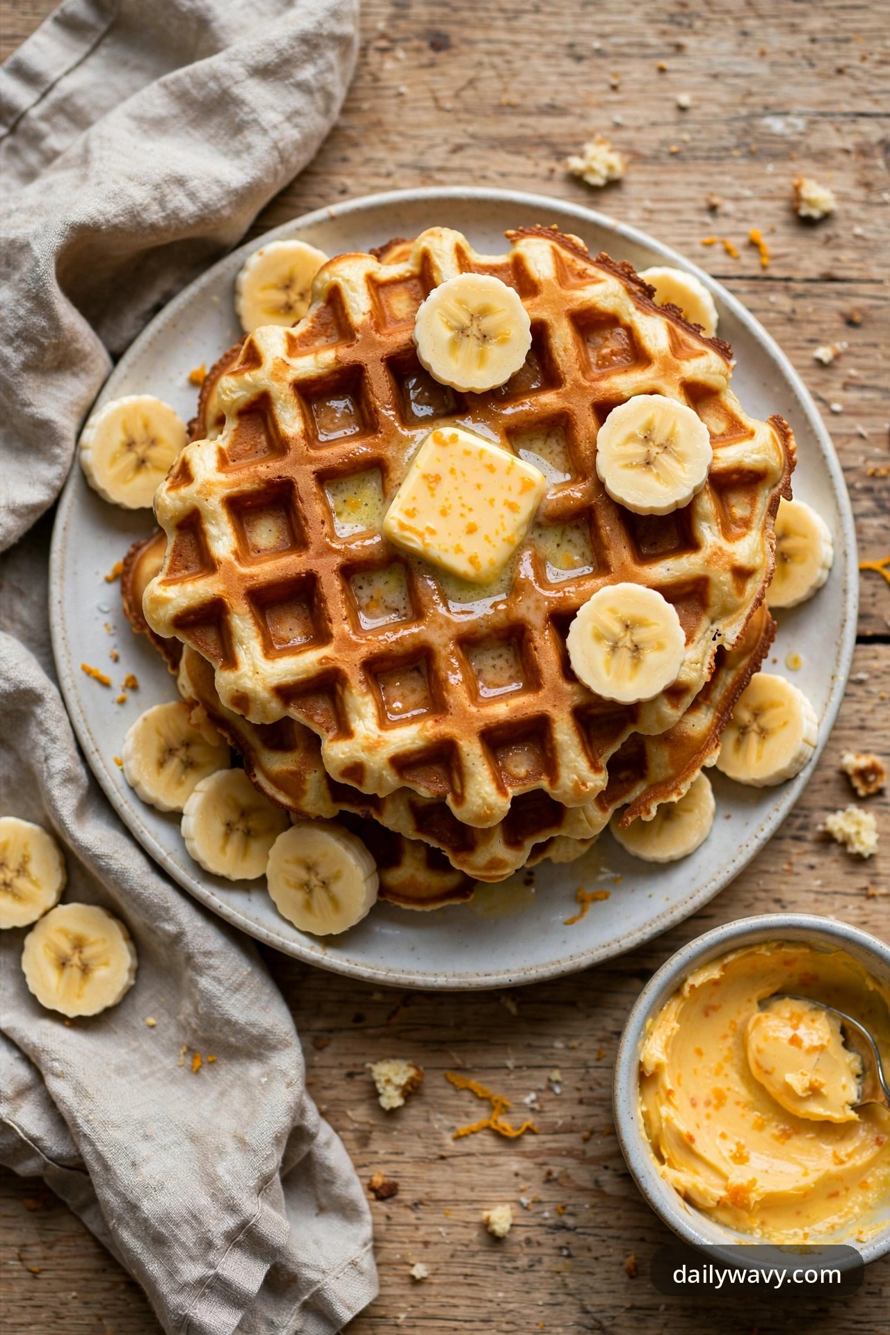 Banana waffles with orange butter