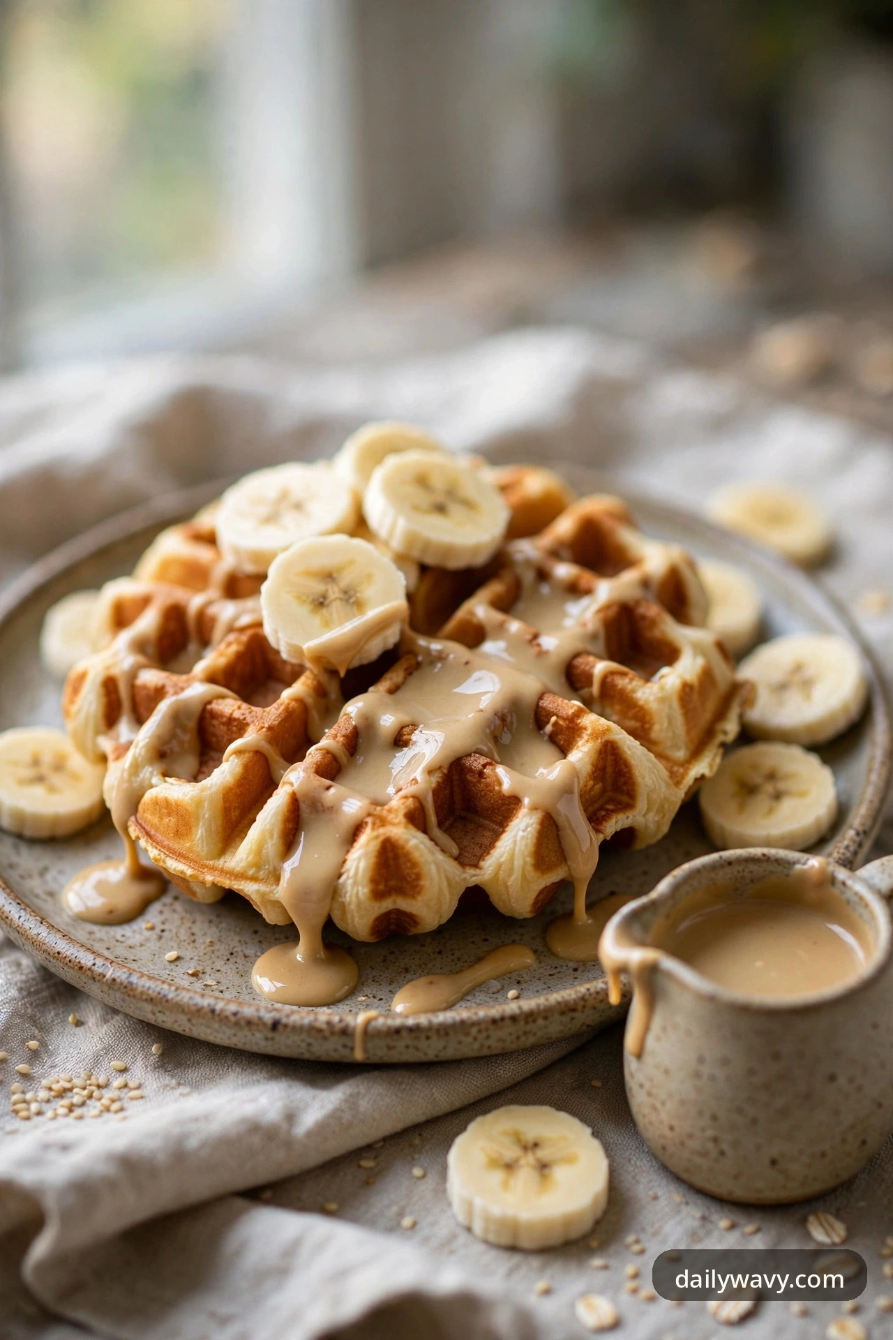 Banana waffles with maple tahini
