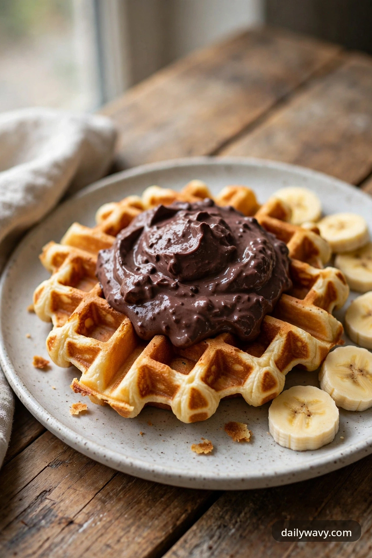 Banana waffles with chocolate yogurt