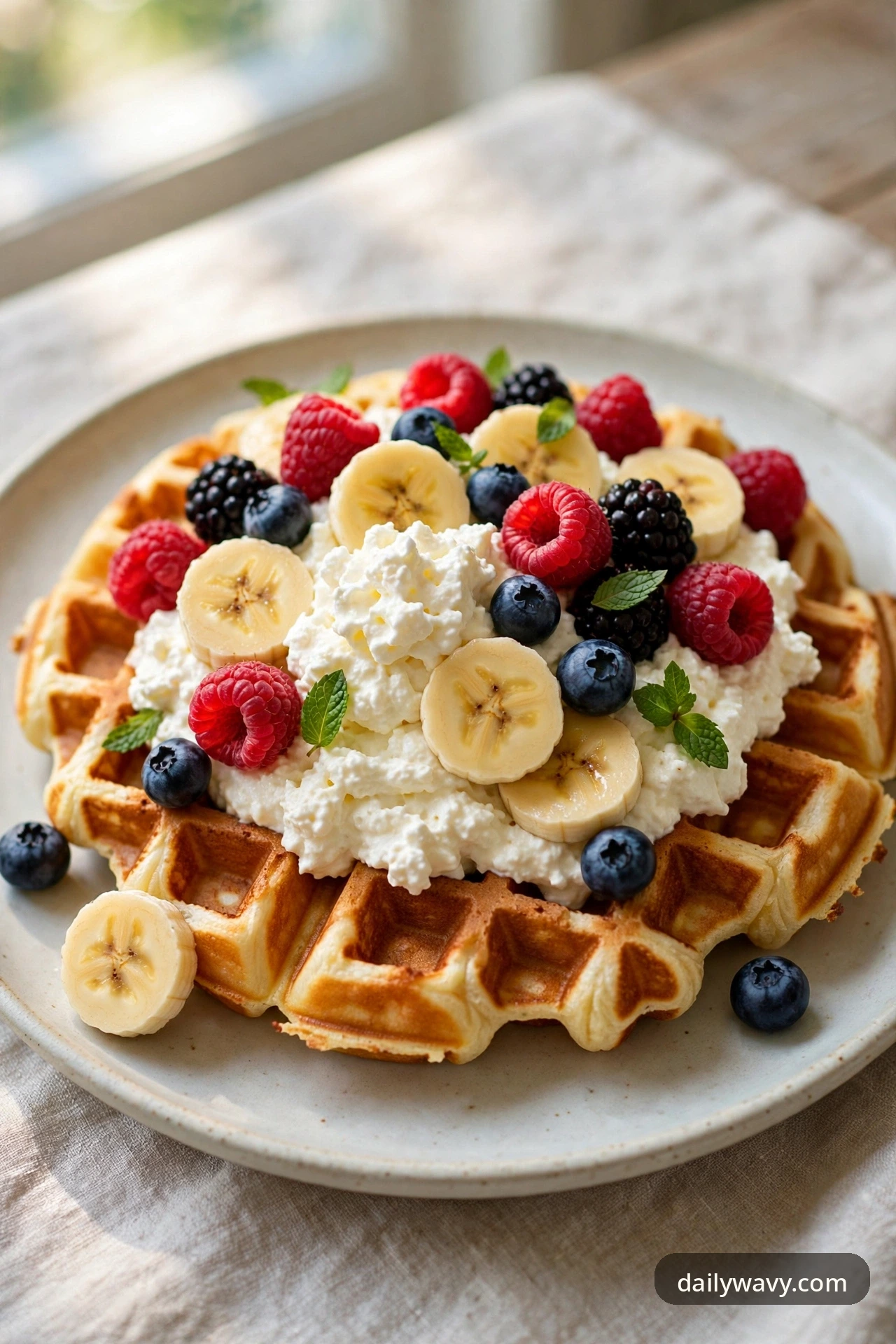 Banana waffles with vanilla ricotta