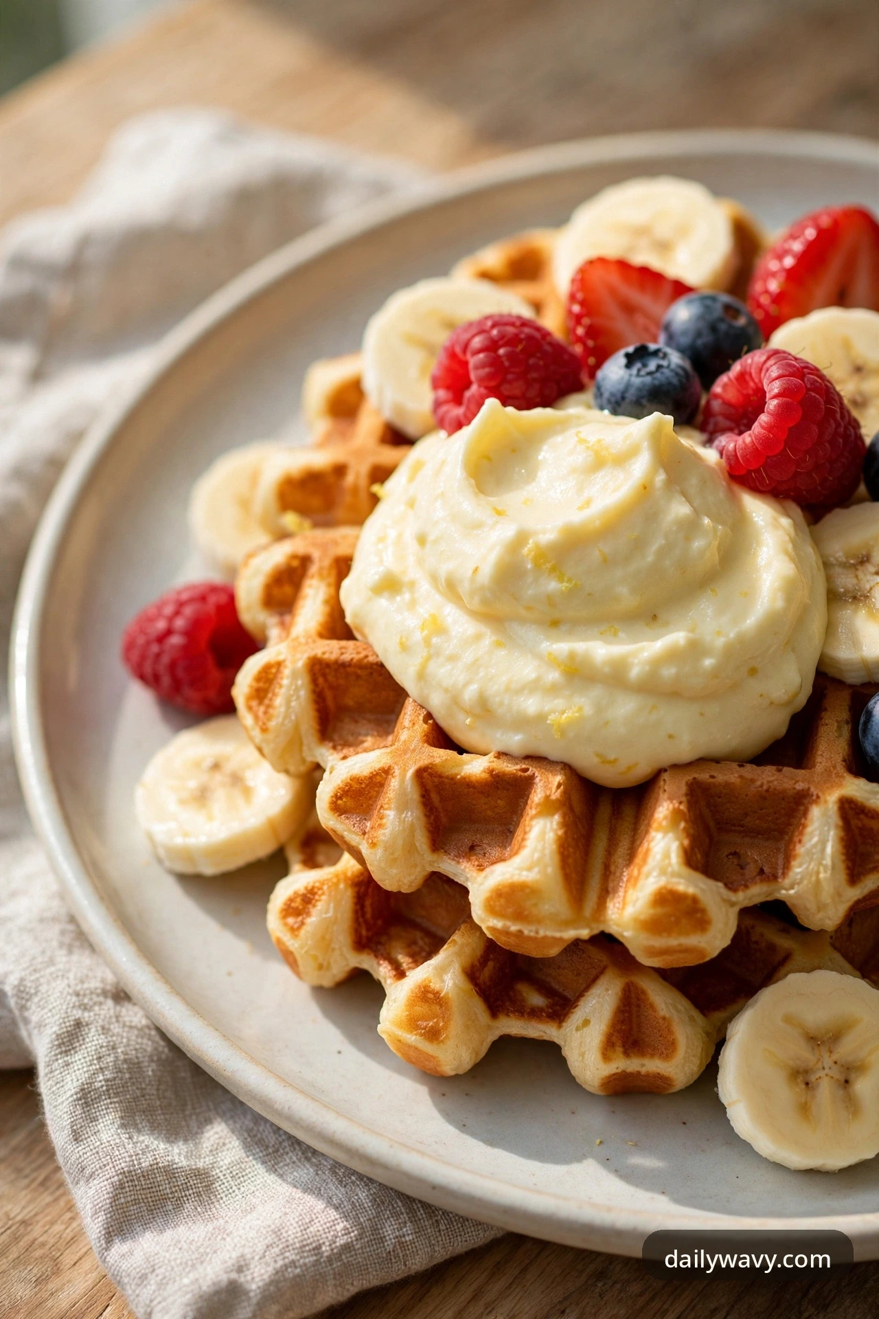 Banana waffles with lemon cream