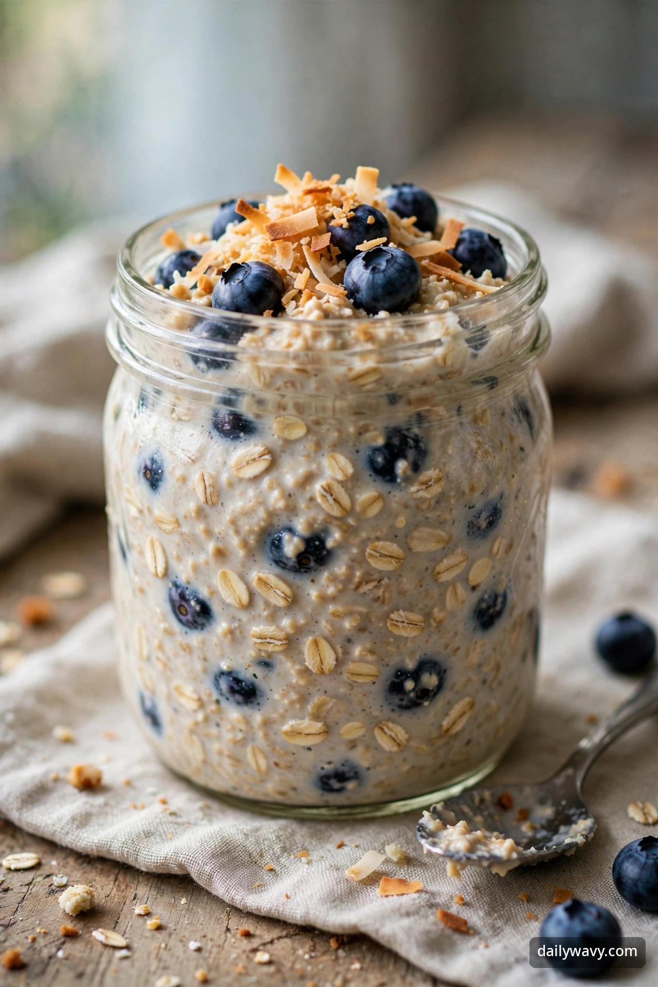 Blueberry Overnight Oats With Toasted Coconut