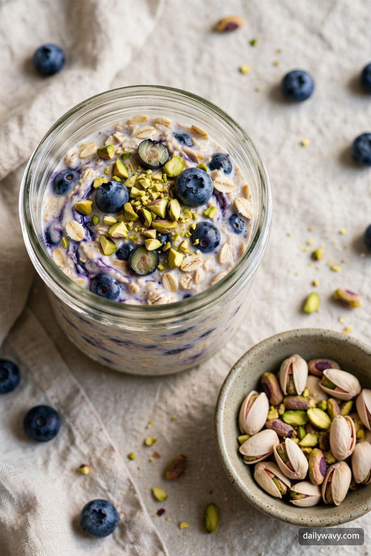 Blueberry Overnight Oats With Pistachios