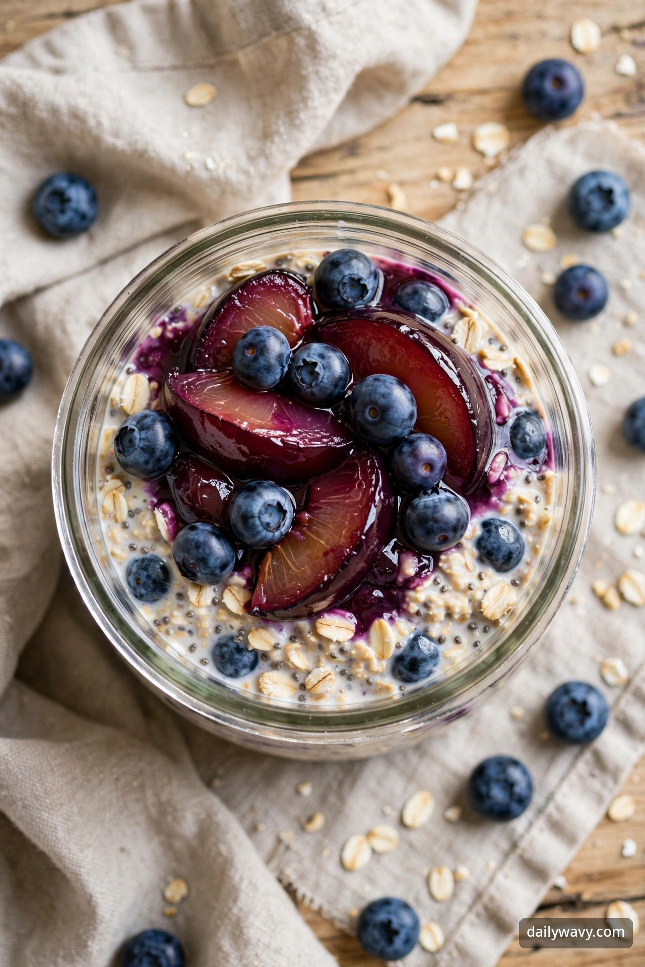 Blueberry Overnight Oats With Warm Plum Topping