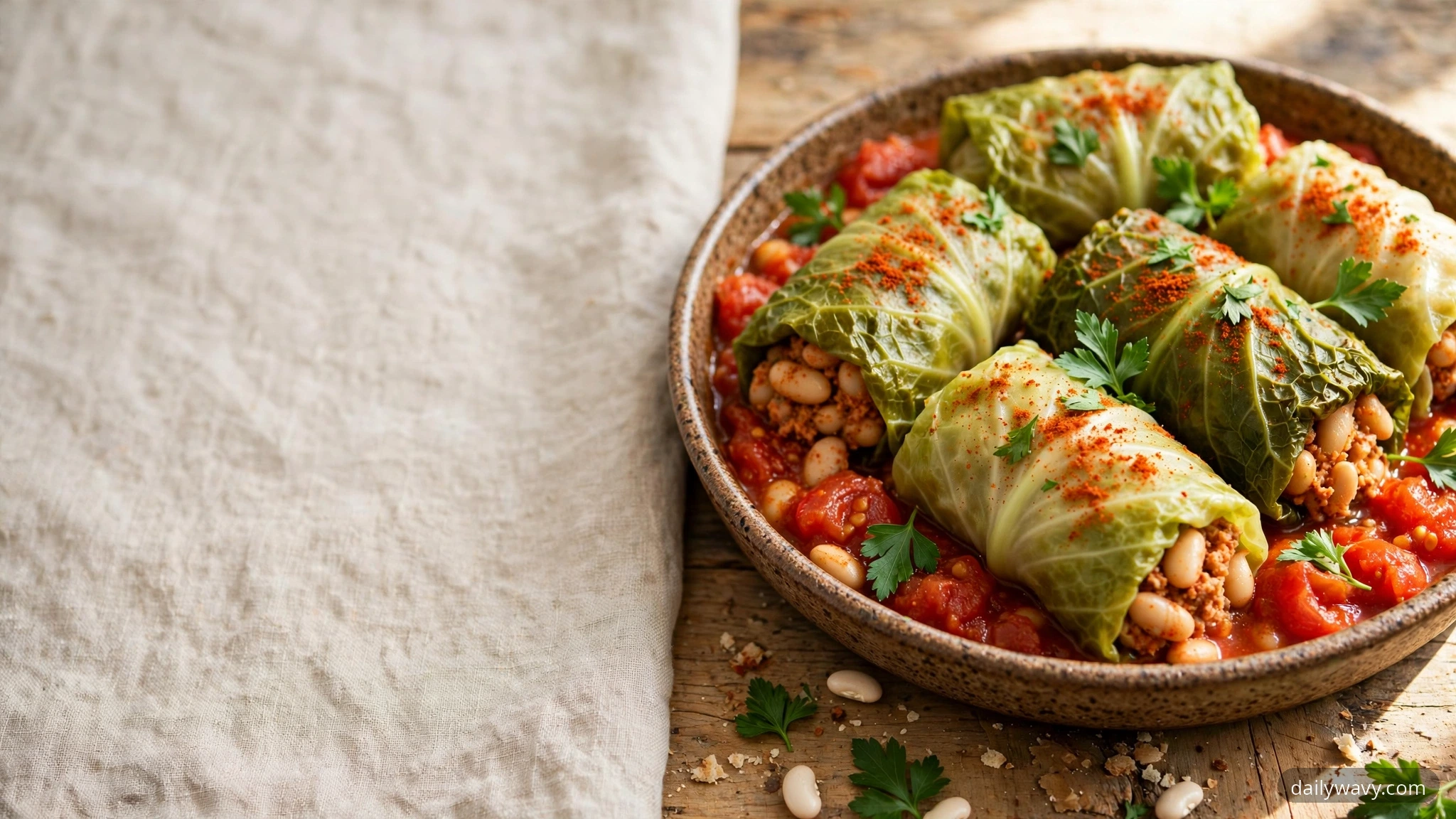Cabbage dumpling shown in a complete styled scene