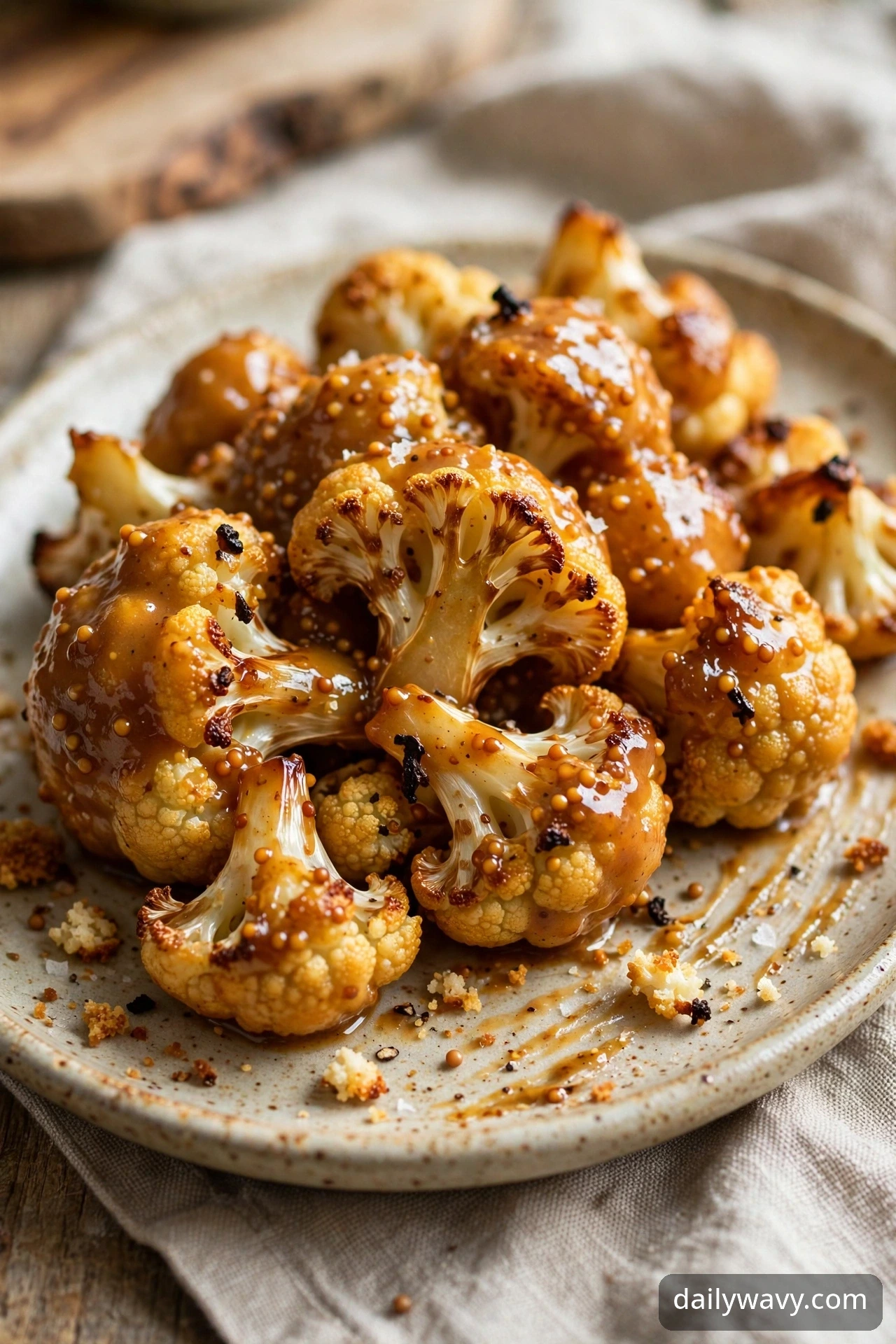 Roasted cauliflower glazed with maple mustard