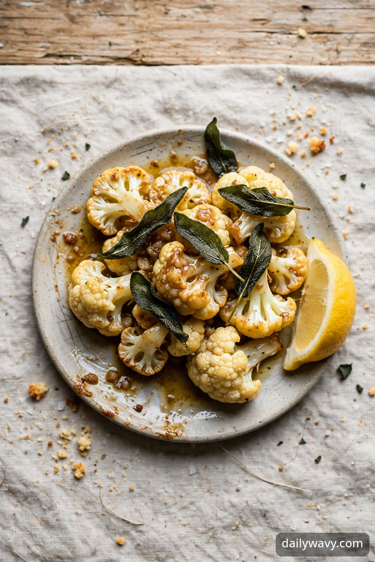 Cauliflower with browned butter and crispy sage leaves