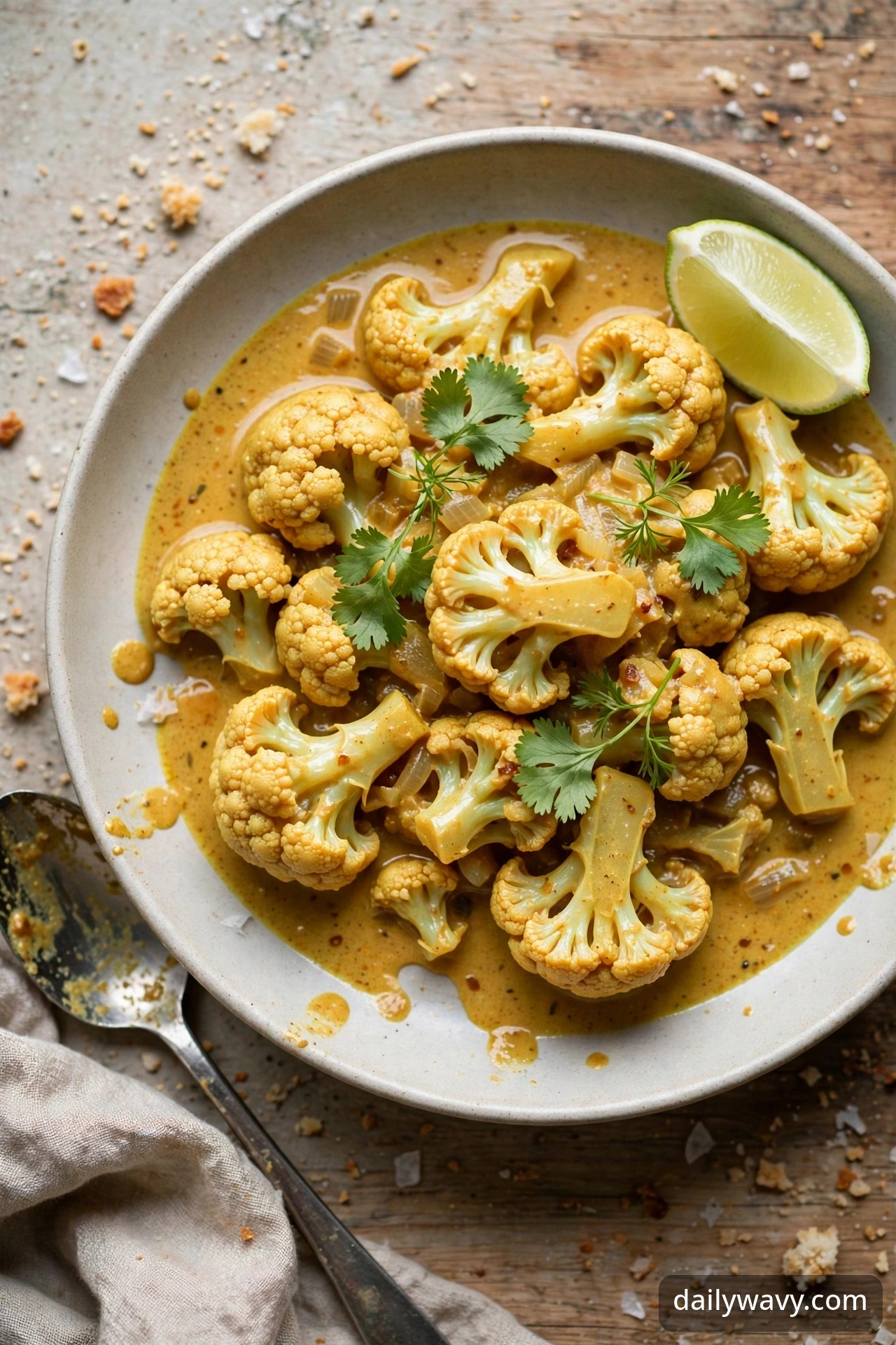 Cauliflower in coconut curry sauce with cilantro