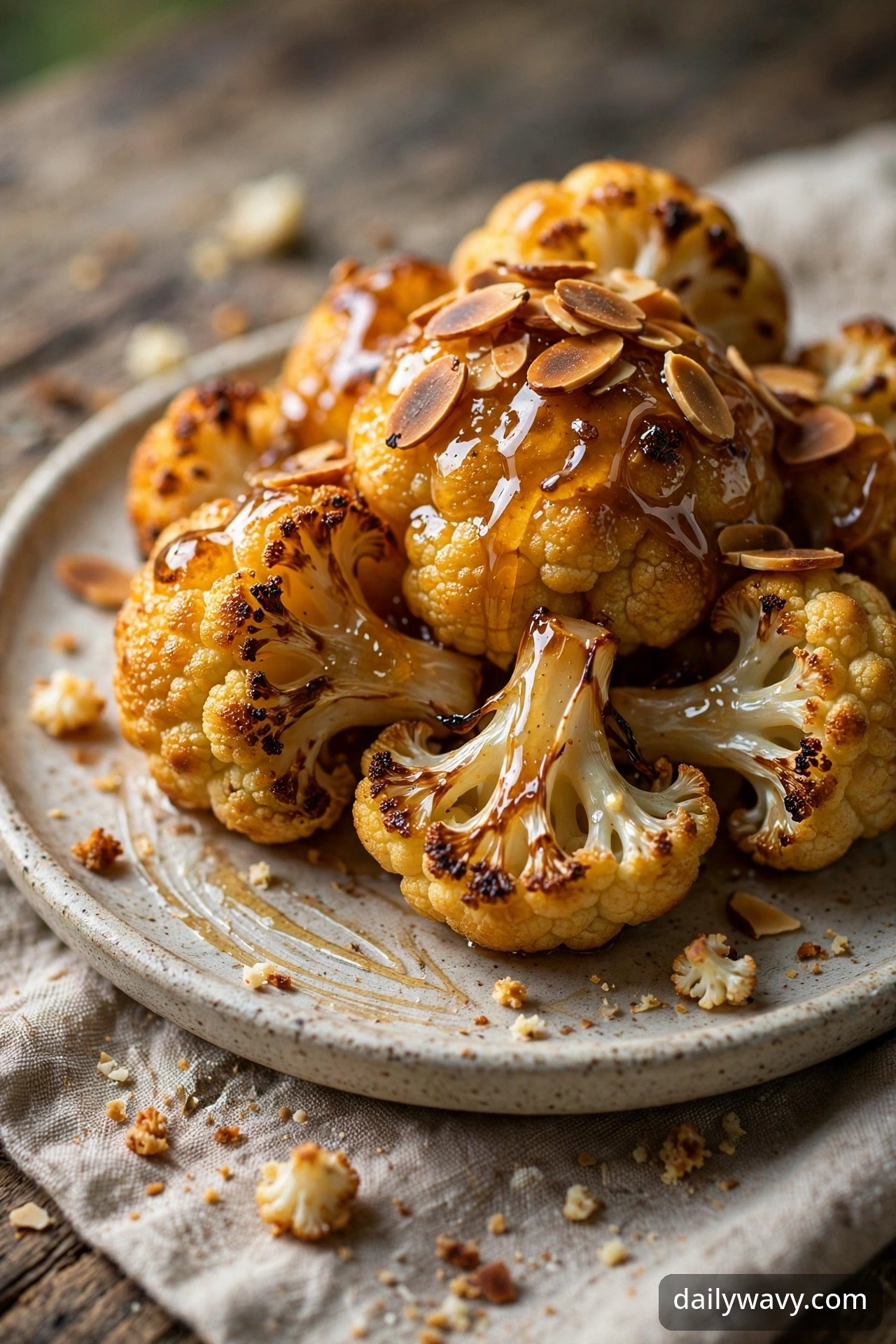 Roasted cauliflower with honey glaze and toasted almonds