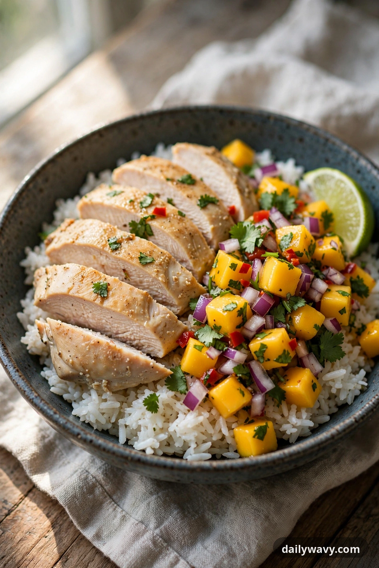 Chicken Rice Bowl With Mango Salsa