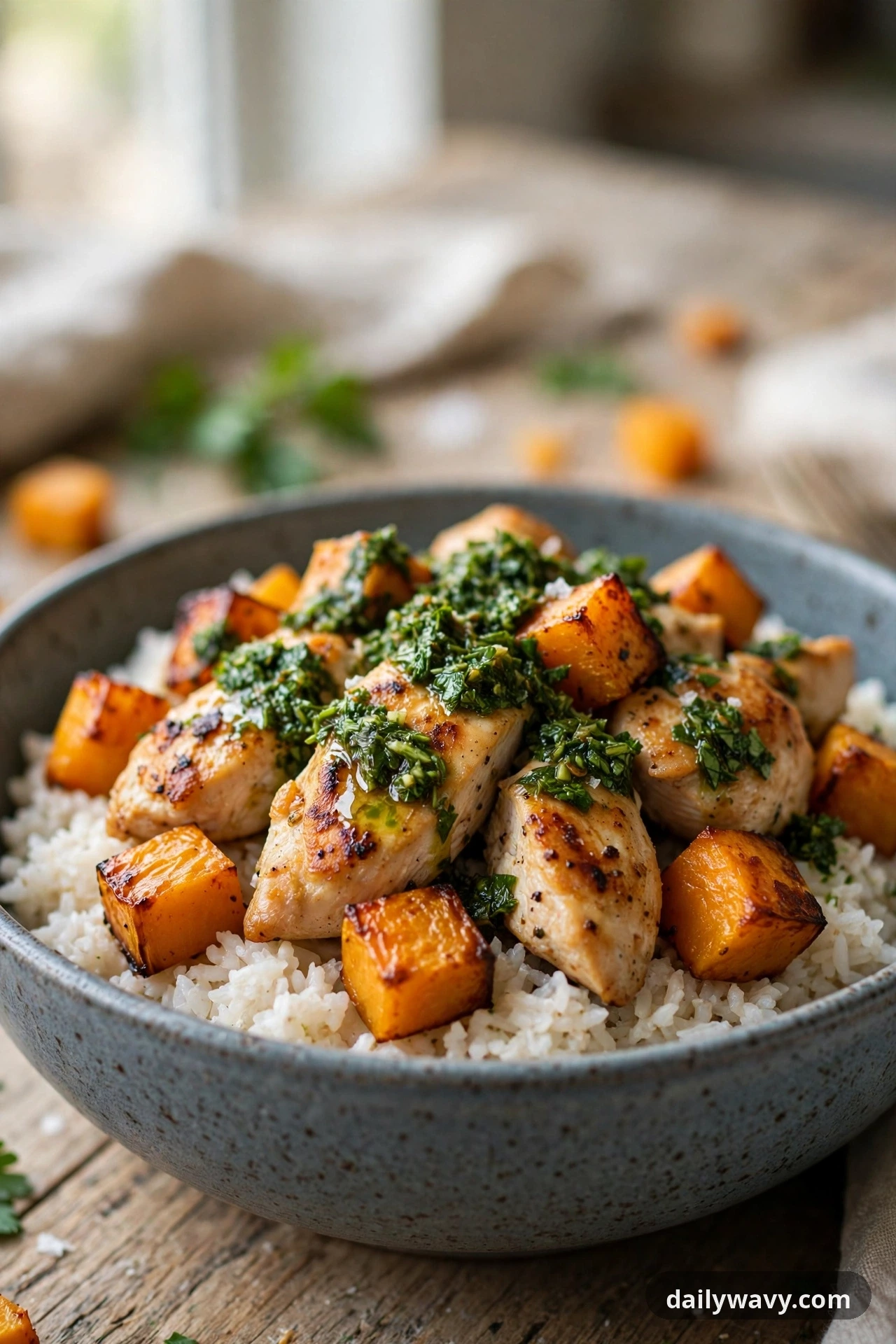 Chicken Rice Bowl With Chimichurri And Squash