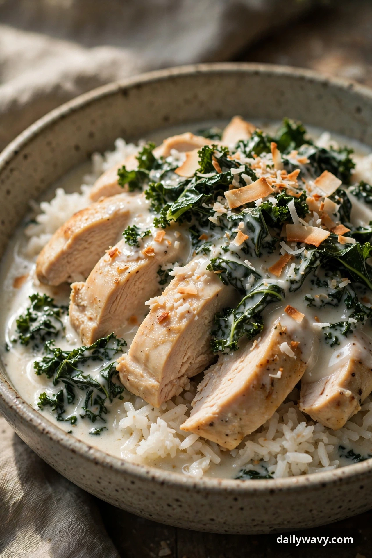 Chicken Rice Bowl With Coconut Sauce And Kale