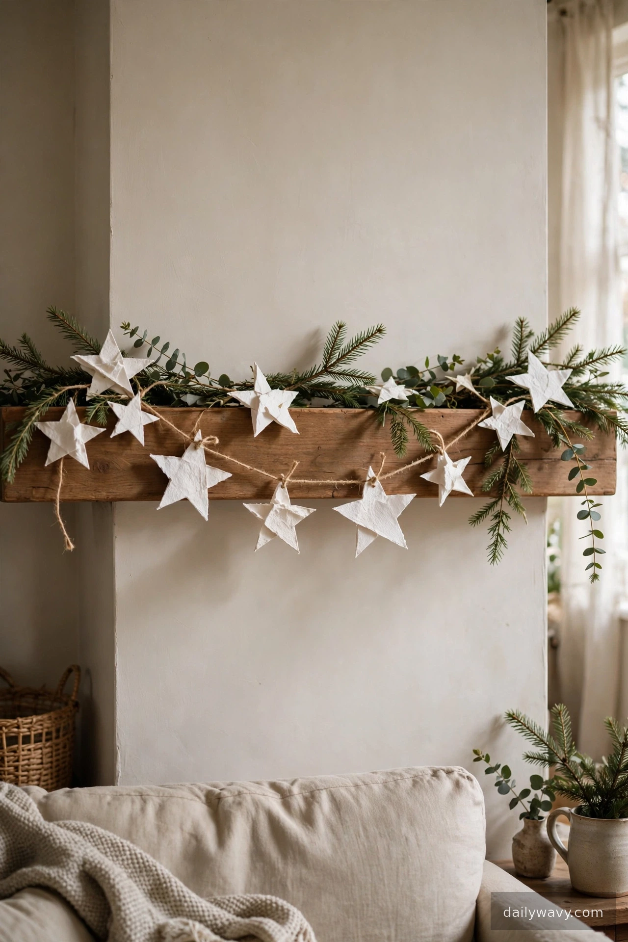 A handmade paper detail in Christmas mantel decor