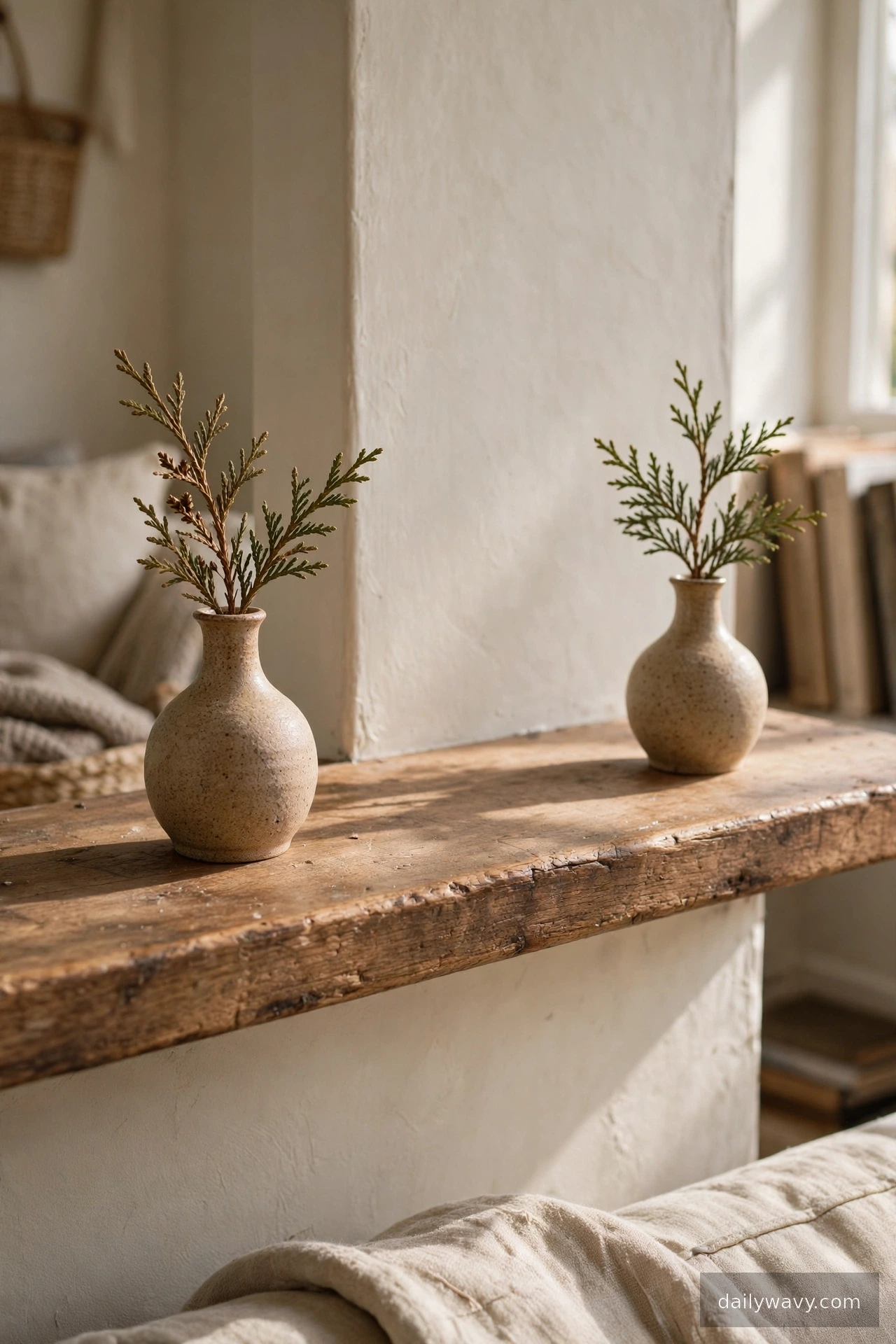 A pair of bud vases in Christmas mantel decor