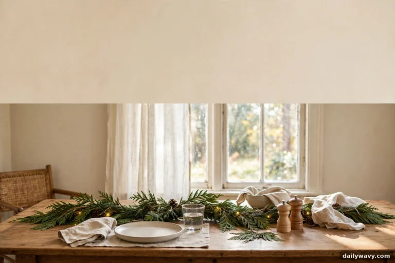 Christmas table decor shown in a complete styled scene