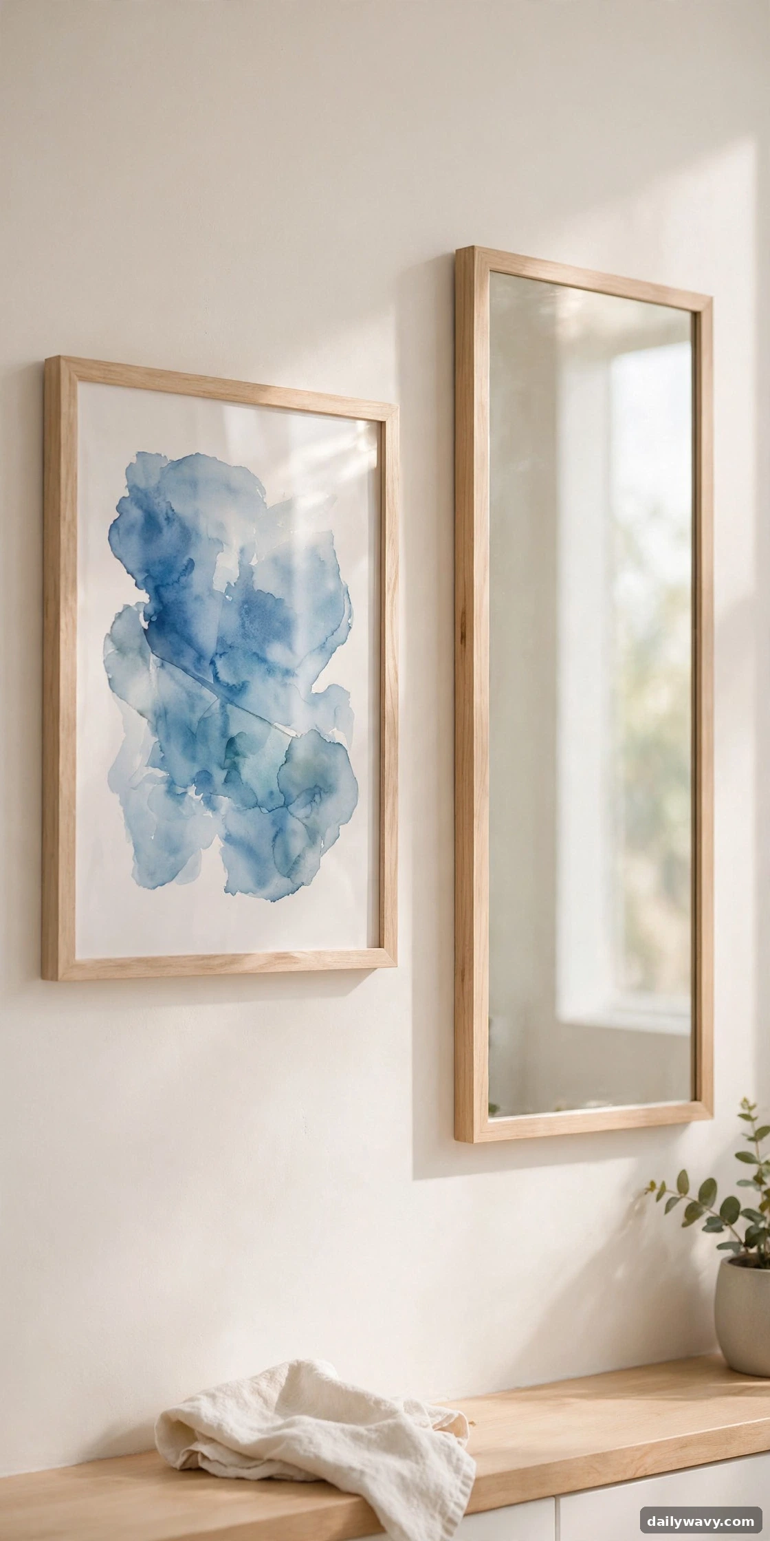 Framed coastal print on a bathroom wall
