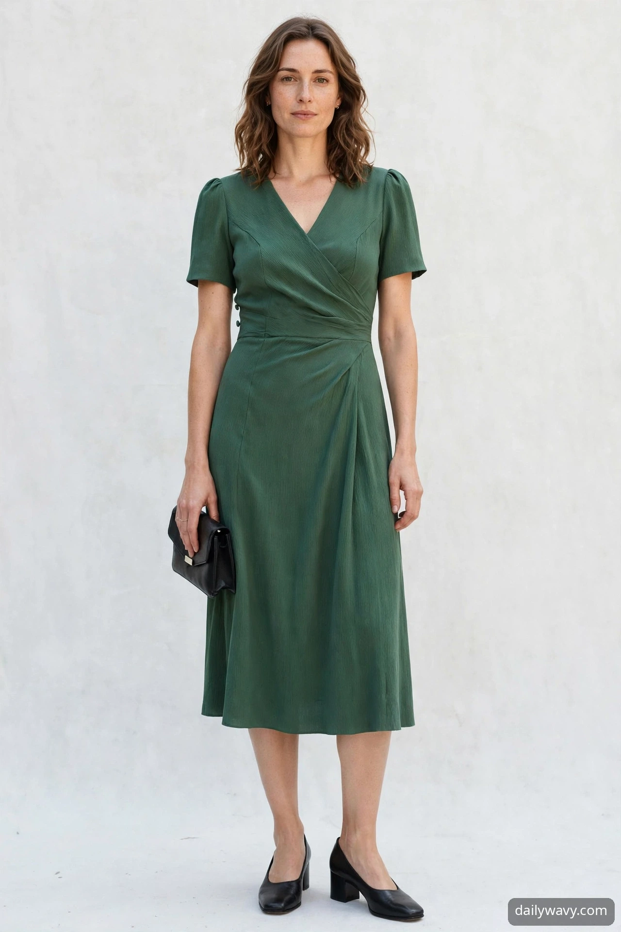 Midi dress with low block heels for a dinner date