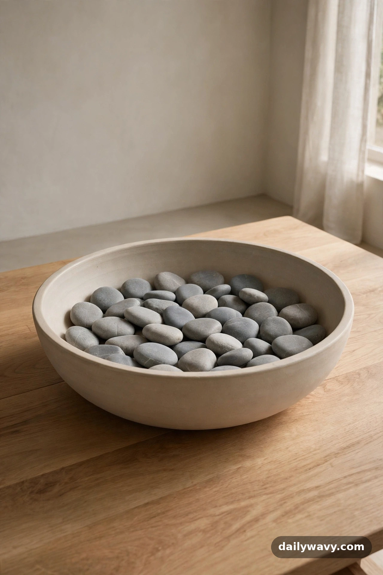 A single wide shallow bowl as a table centerpiece