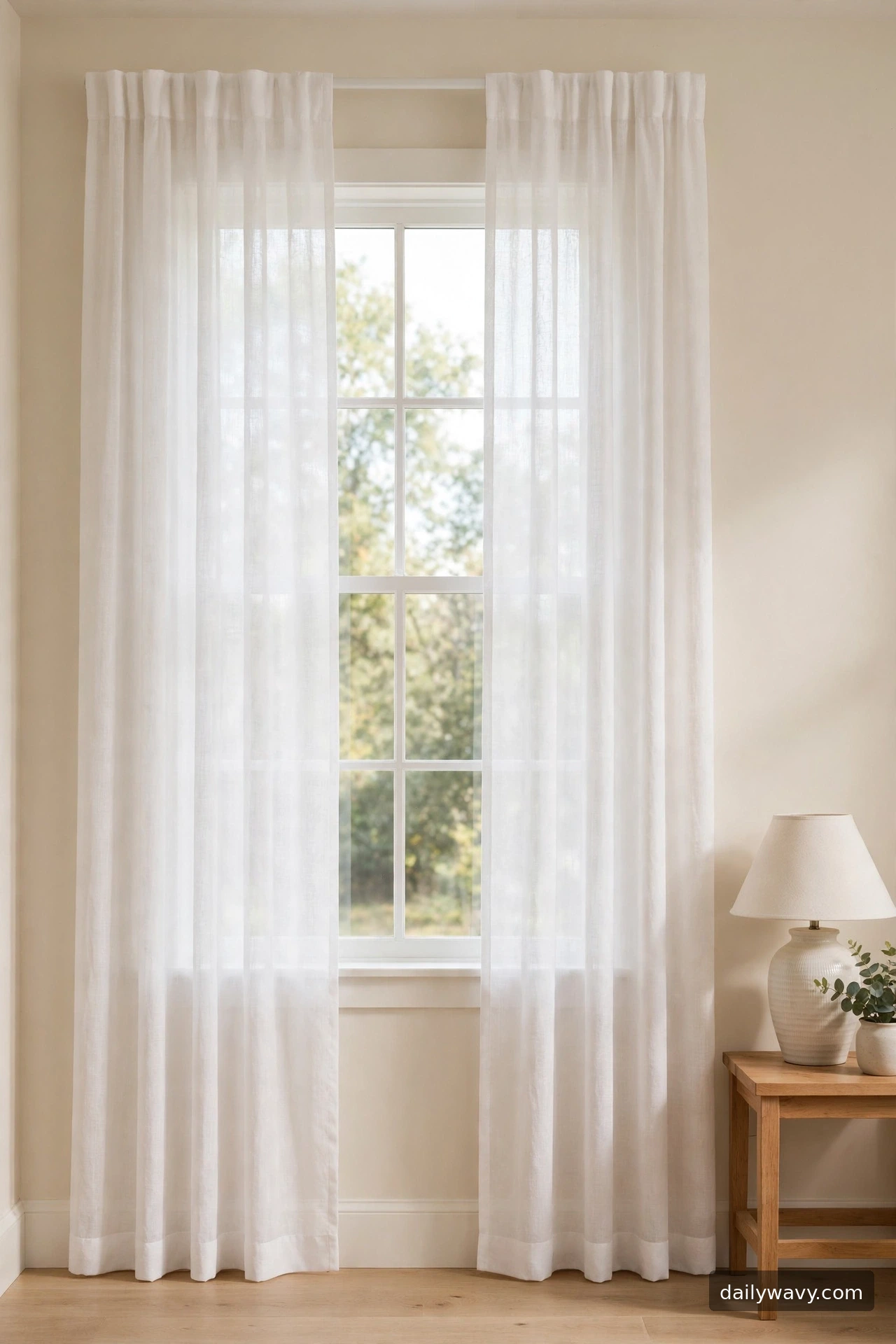 A light-filtering curtain treatment with clear edges in a living room