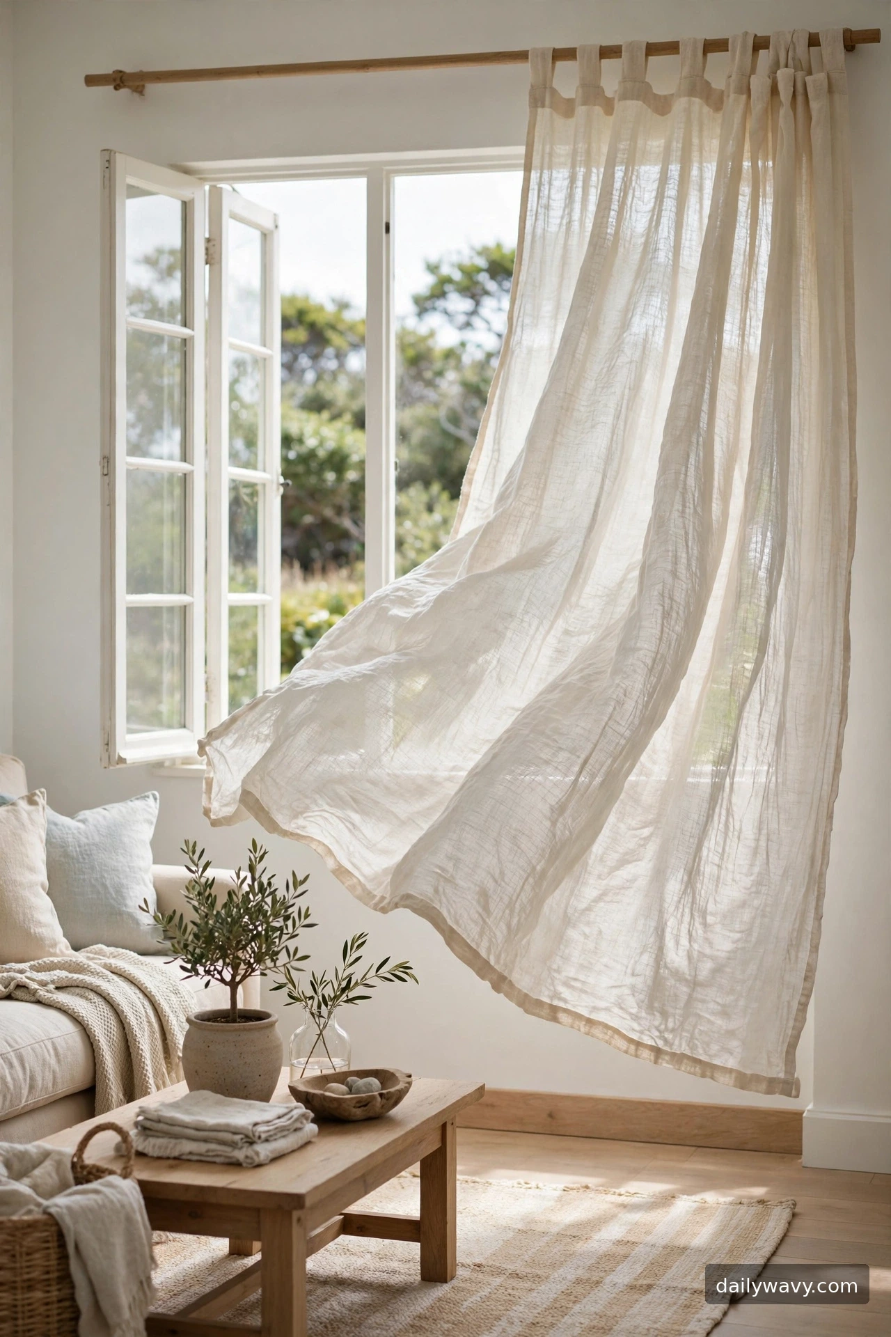 A relaxed fabric texture curtain in a living room