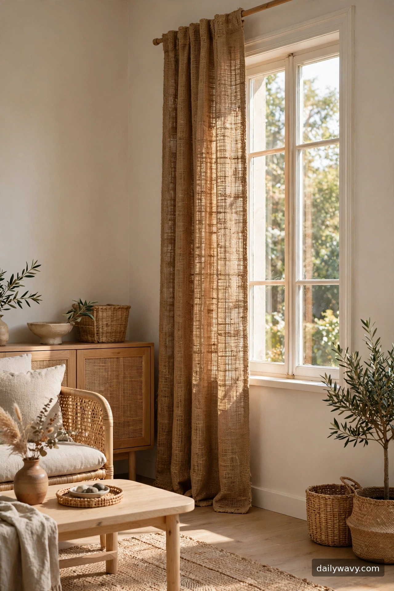 A natural-fiber look curtain suited to a living room