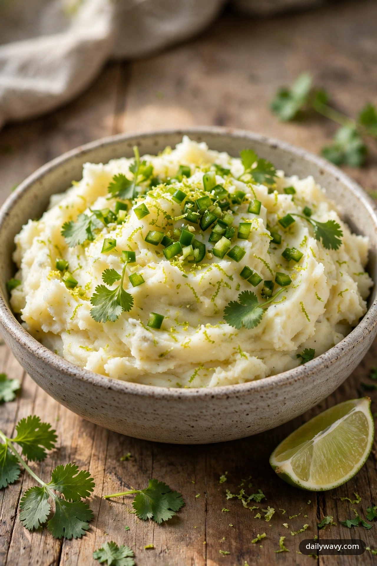 Mashed potatoes with jalapeño, lime zest and fresh cilantro