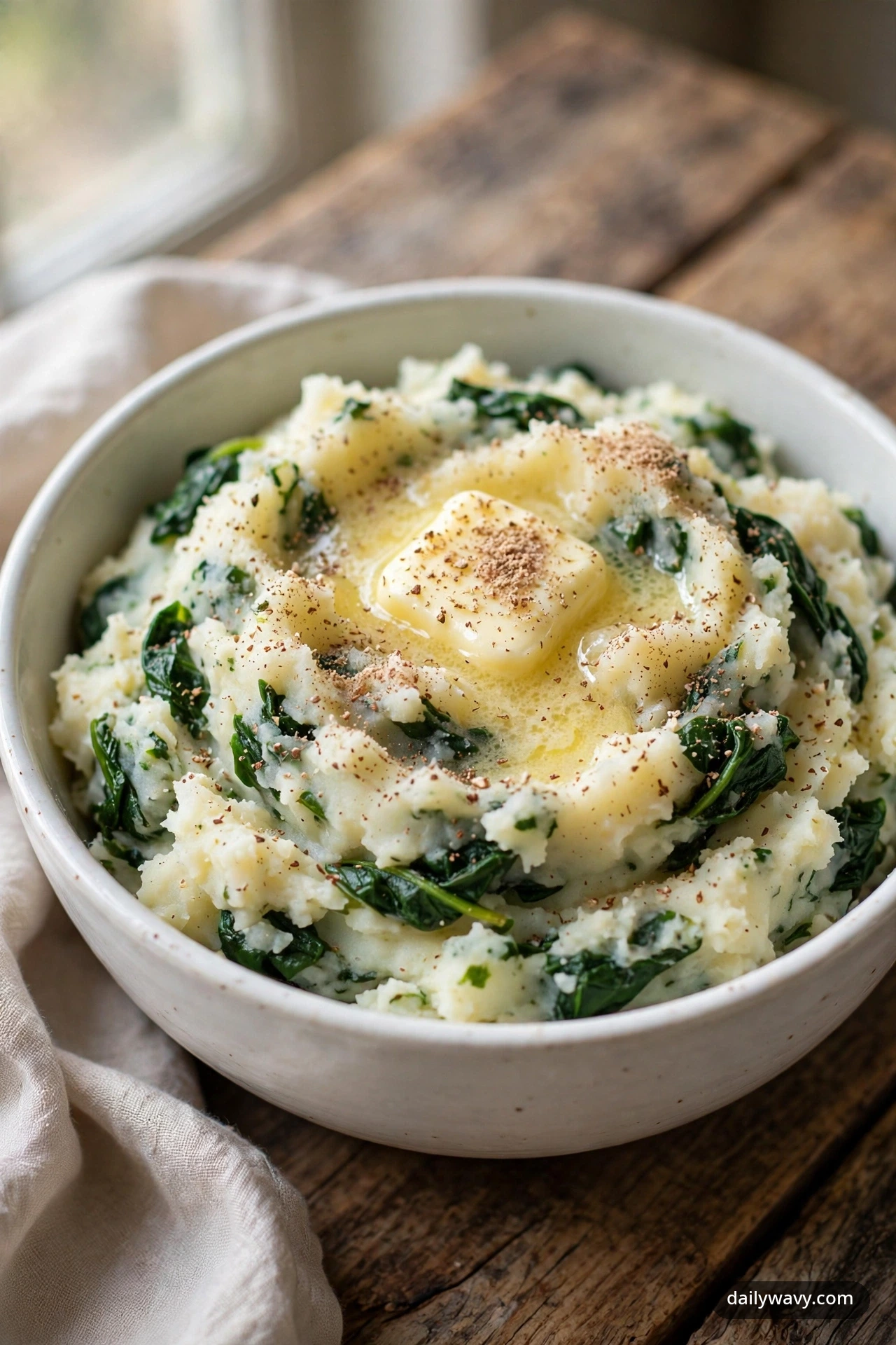 Mashed potatoes with spinach and freshly grated nutmeg