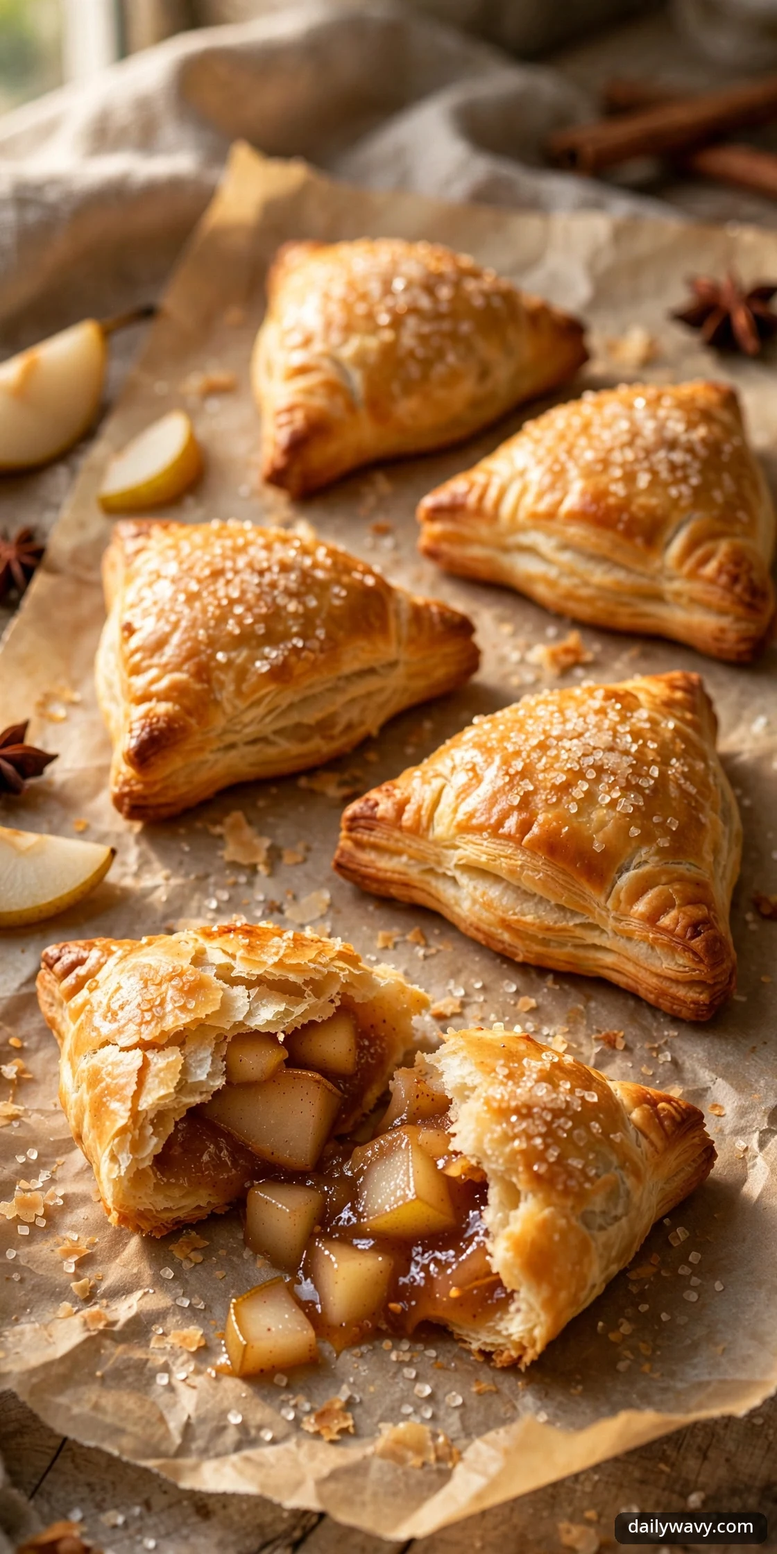 Golden pear mini turnovers with flaky crust and jammy filling