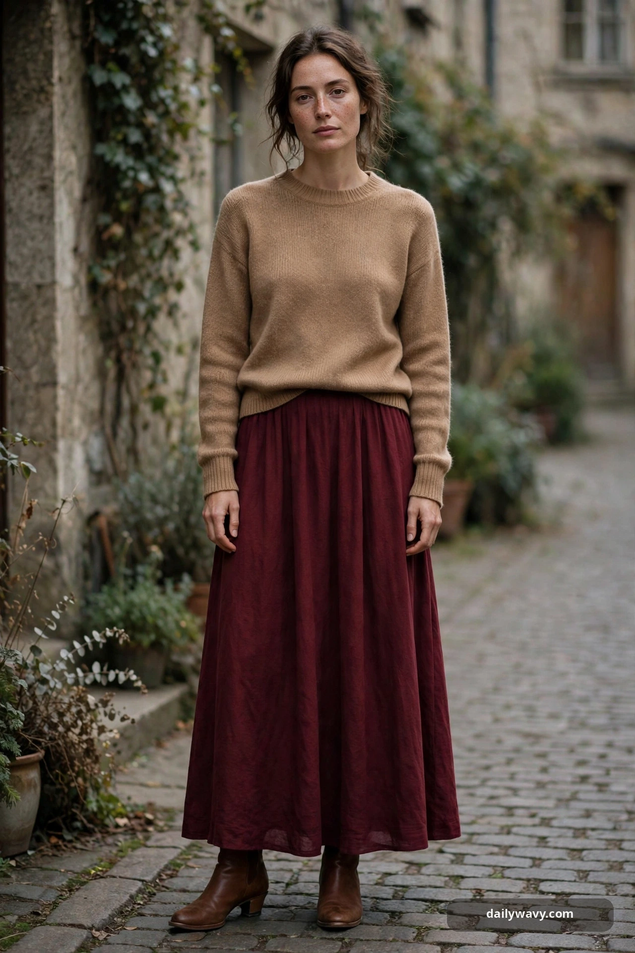 Adult wearing plain knit with a long skirt for poetcore outfits