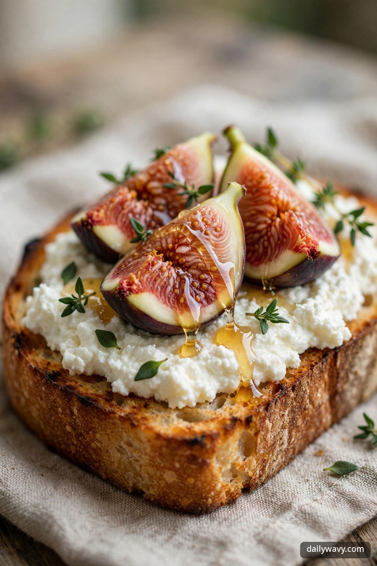 Ricotta toast with fresh figs and honey drizzle