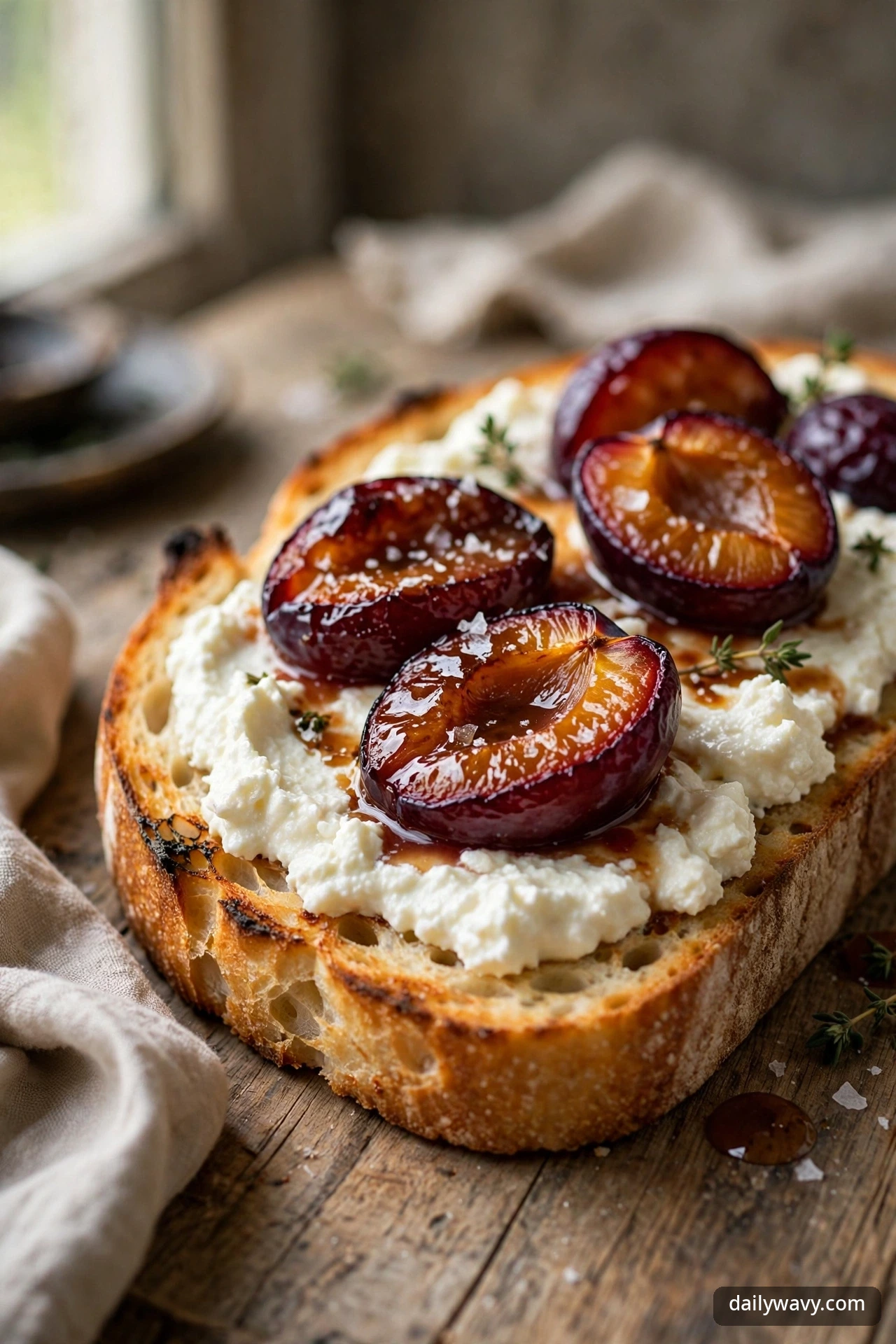 Ricotta toast with roasted plums