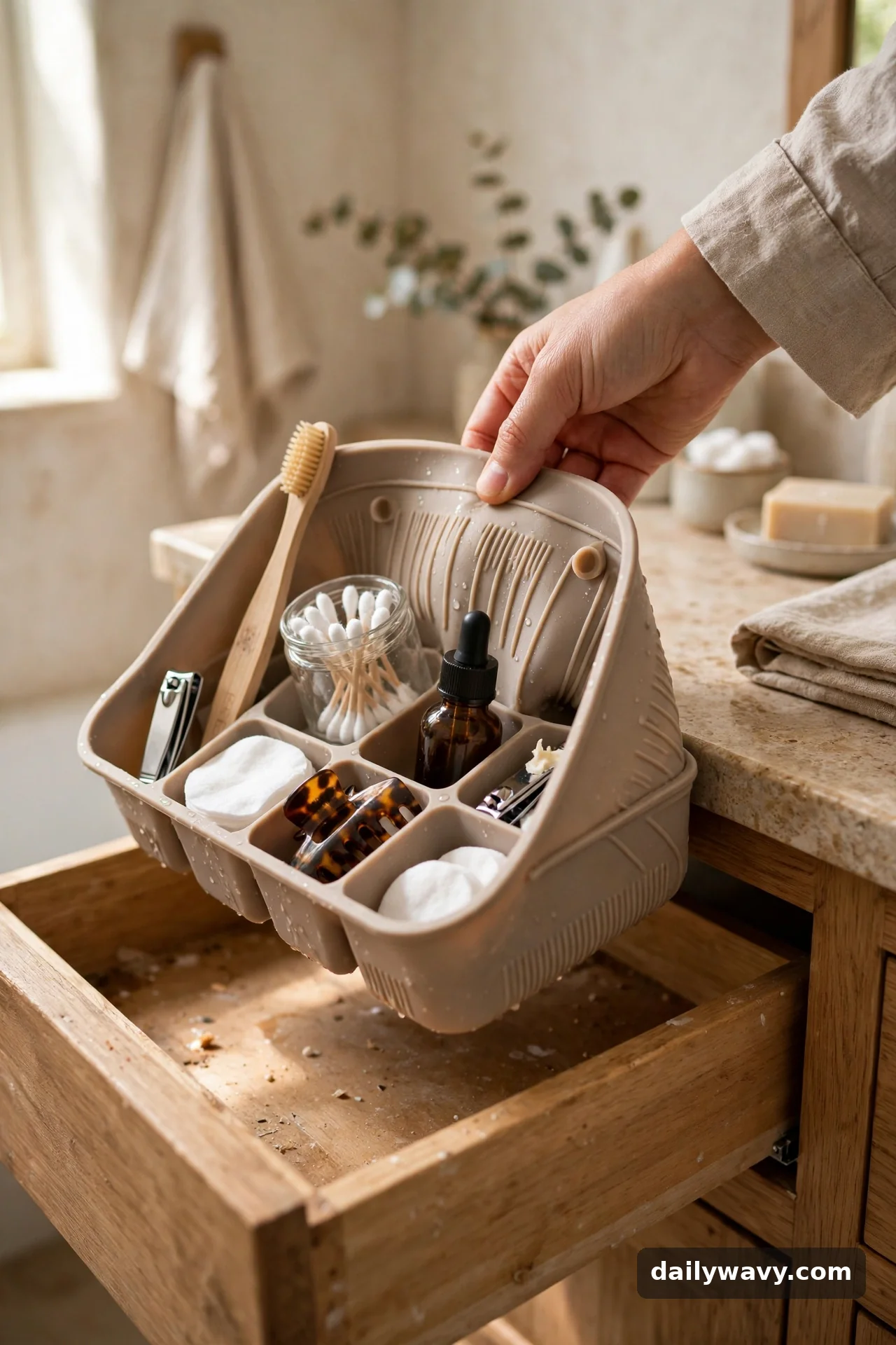 A Removable Insert For Easier Cleaning in small bathroom storage