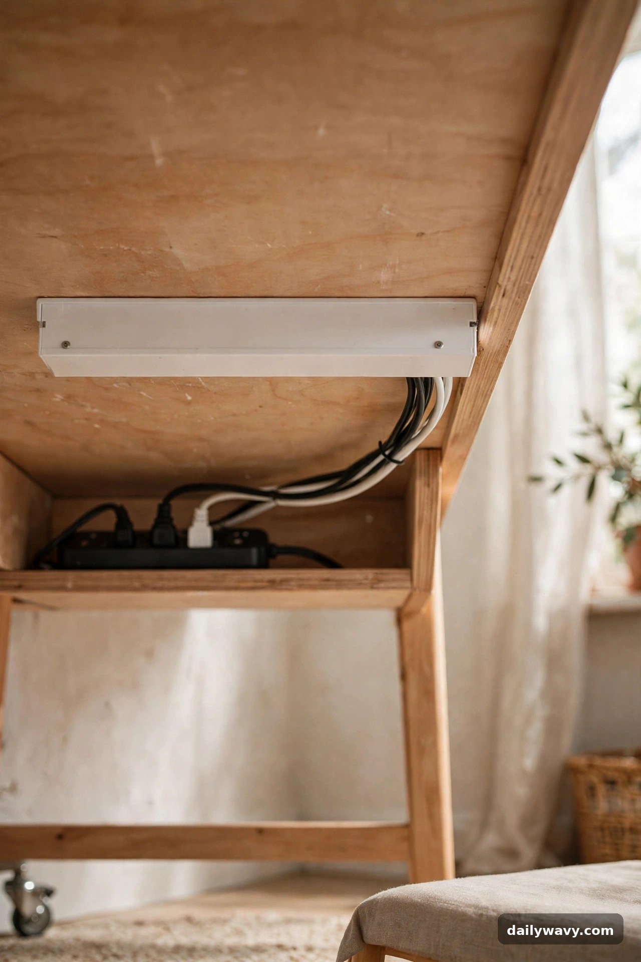 A Cable Channel Beneath The Desk in small home office decor