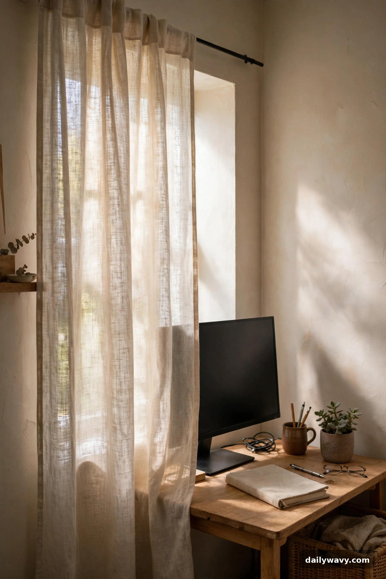 A Simple Curtain Managing Window Glare in small home office decor