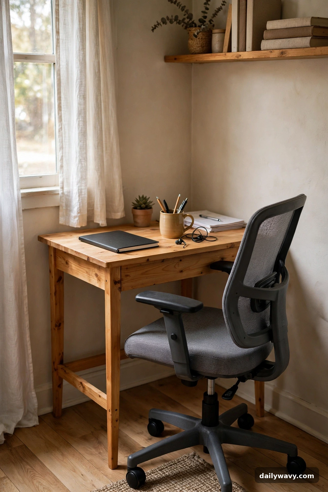 An Adjustable Task Chair With Clear Legroom in small home office decor