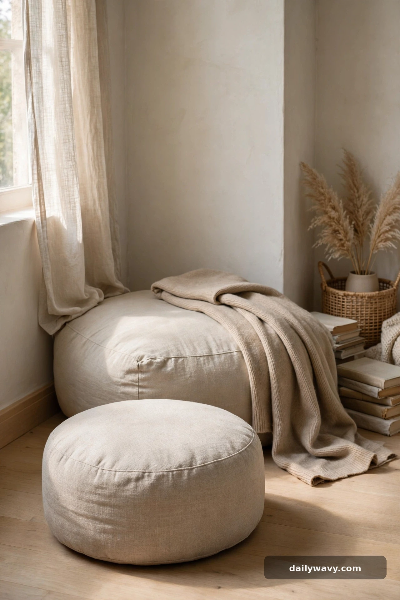 A low footstool in a small reading nook