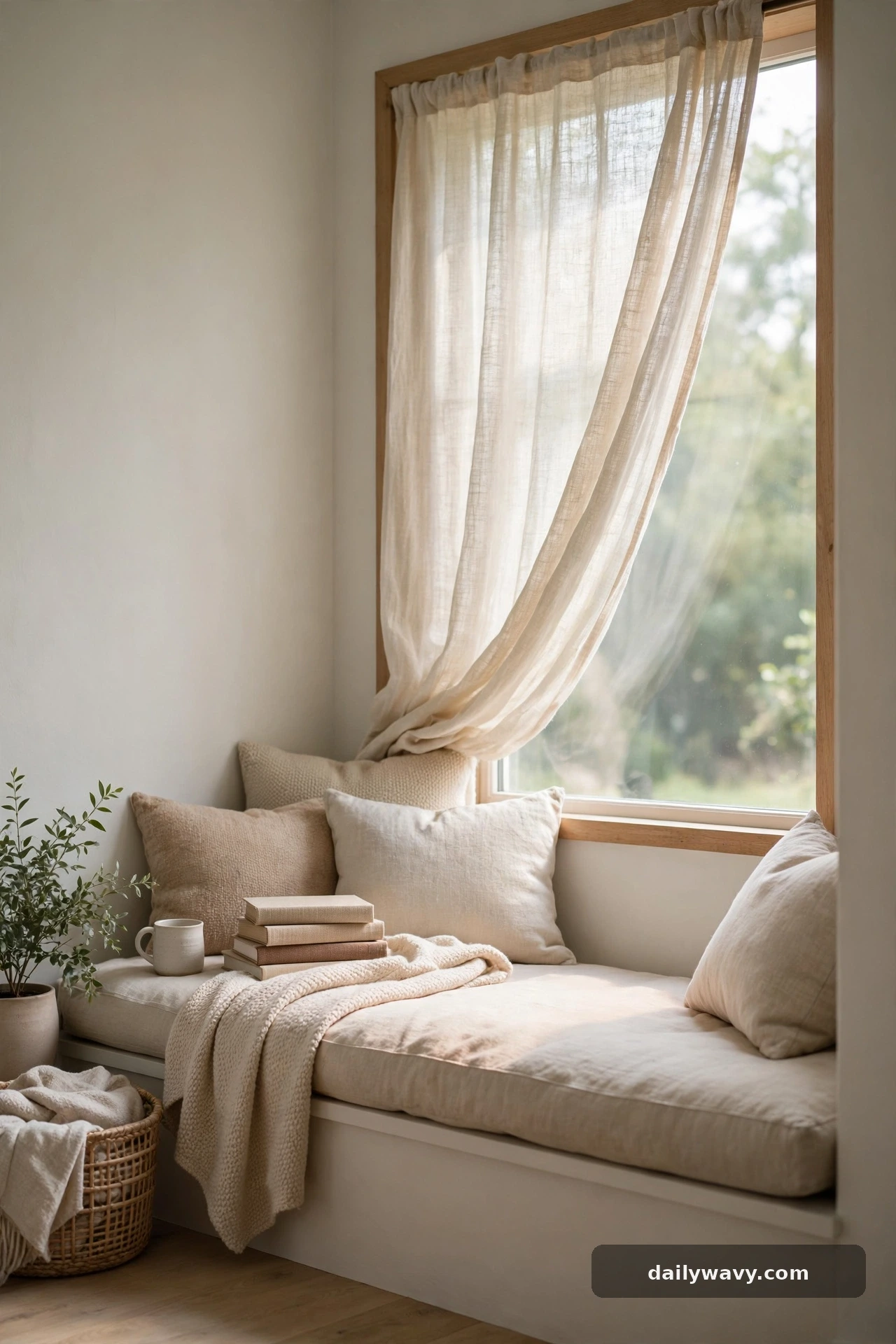 A curtain controlling glare in a small reading nook