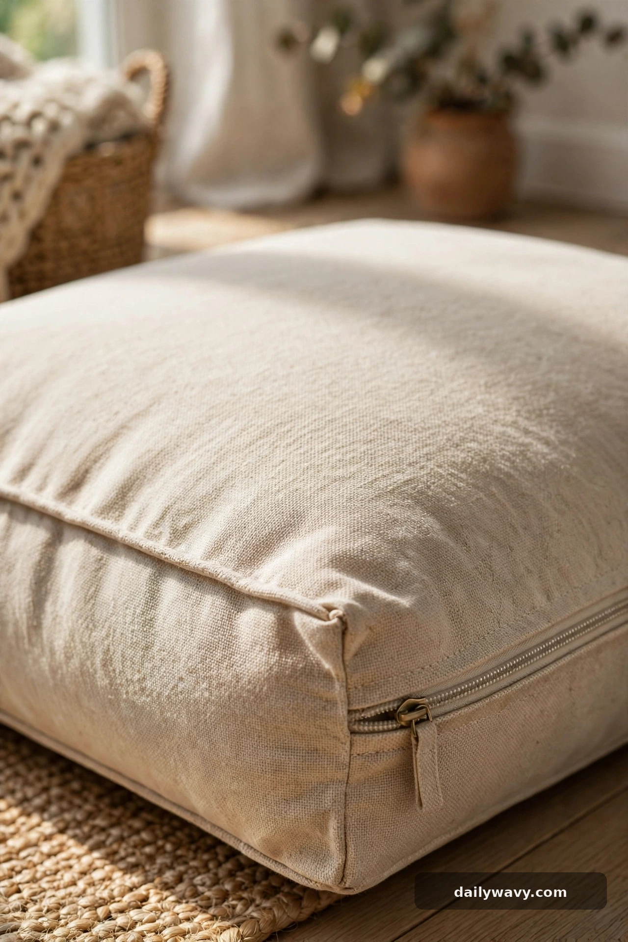 A washable cushion cover in a small reading nook