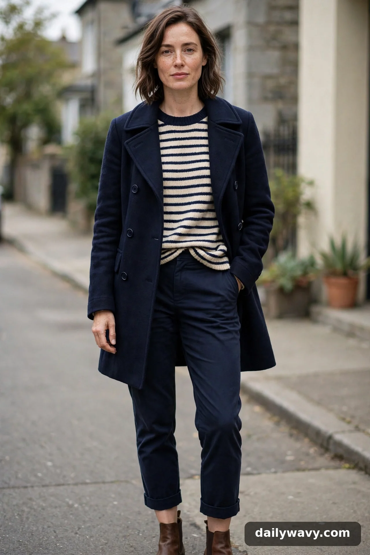 Adult wearing striped knit with cropped trousers for winter casual outfits