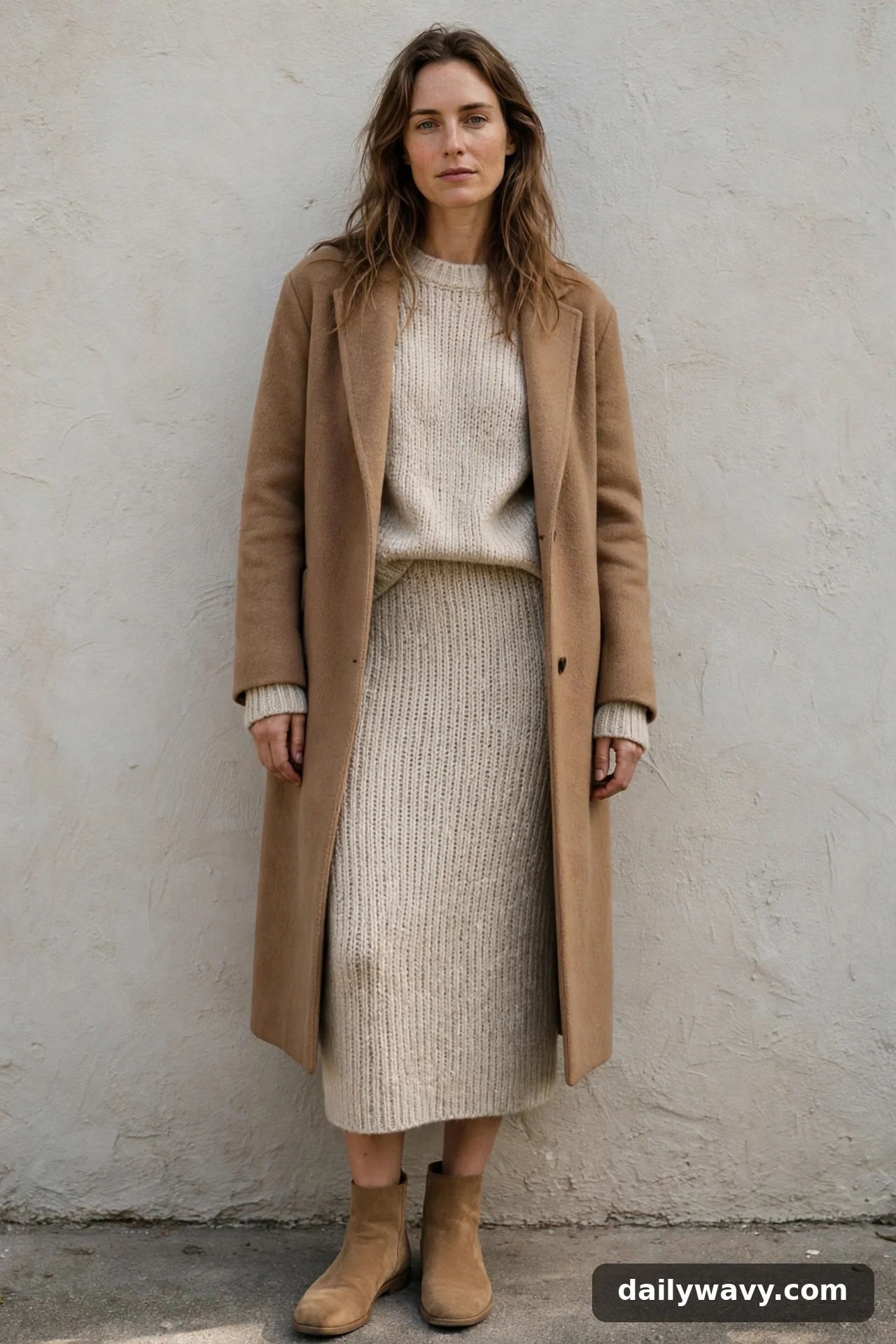 Adult wearing matching knit separates for winter casual outfits