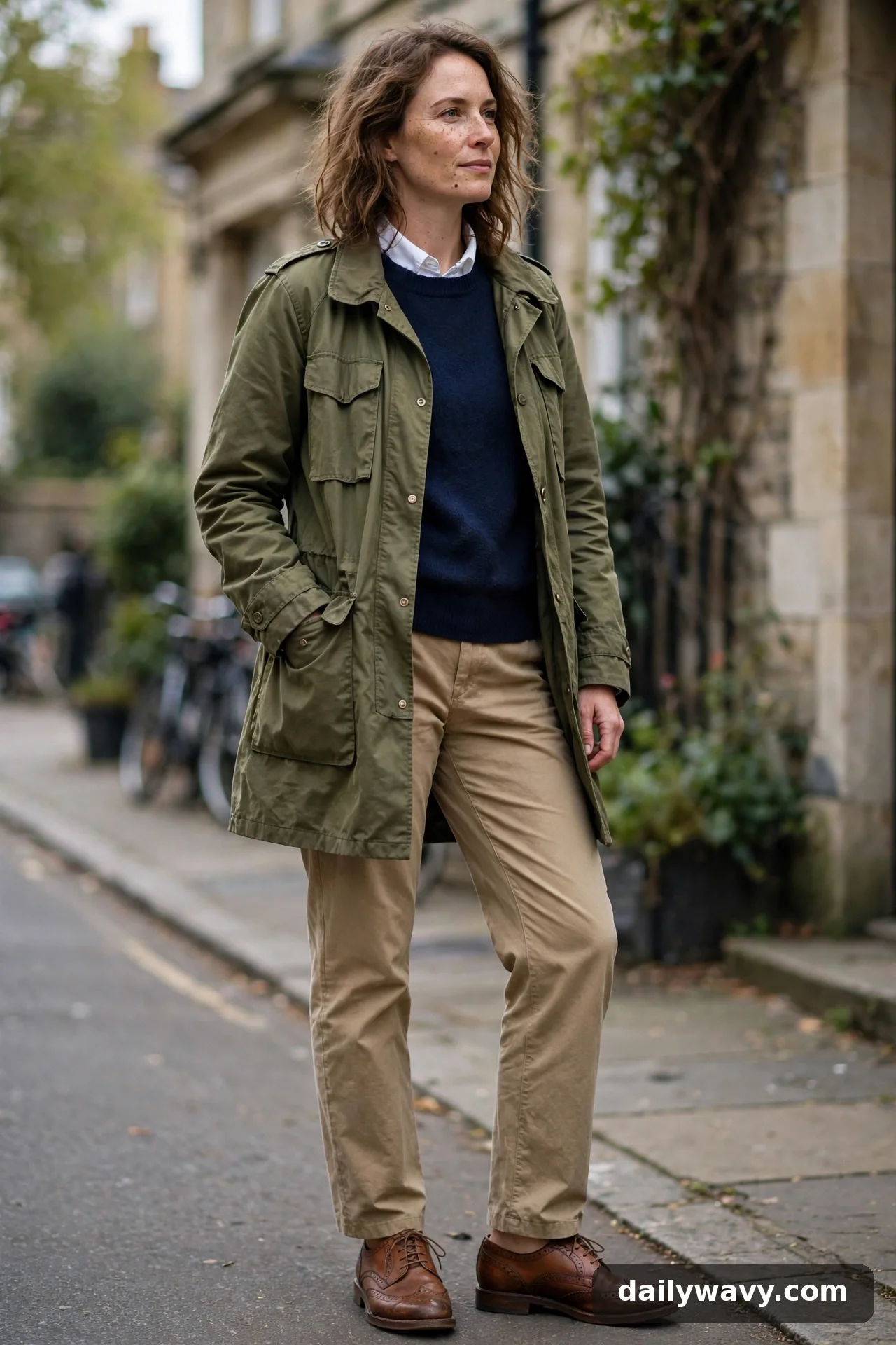 Adult wearing collared shirt with straight trousers for winter casual outfits